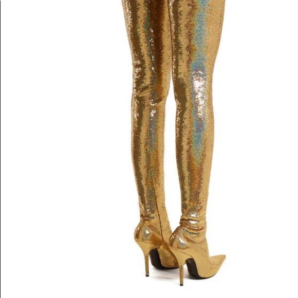 gold balenciaga thigh high boots